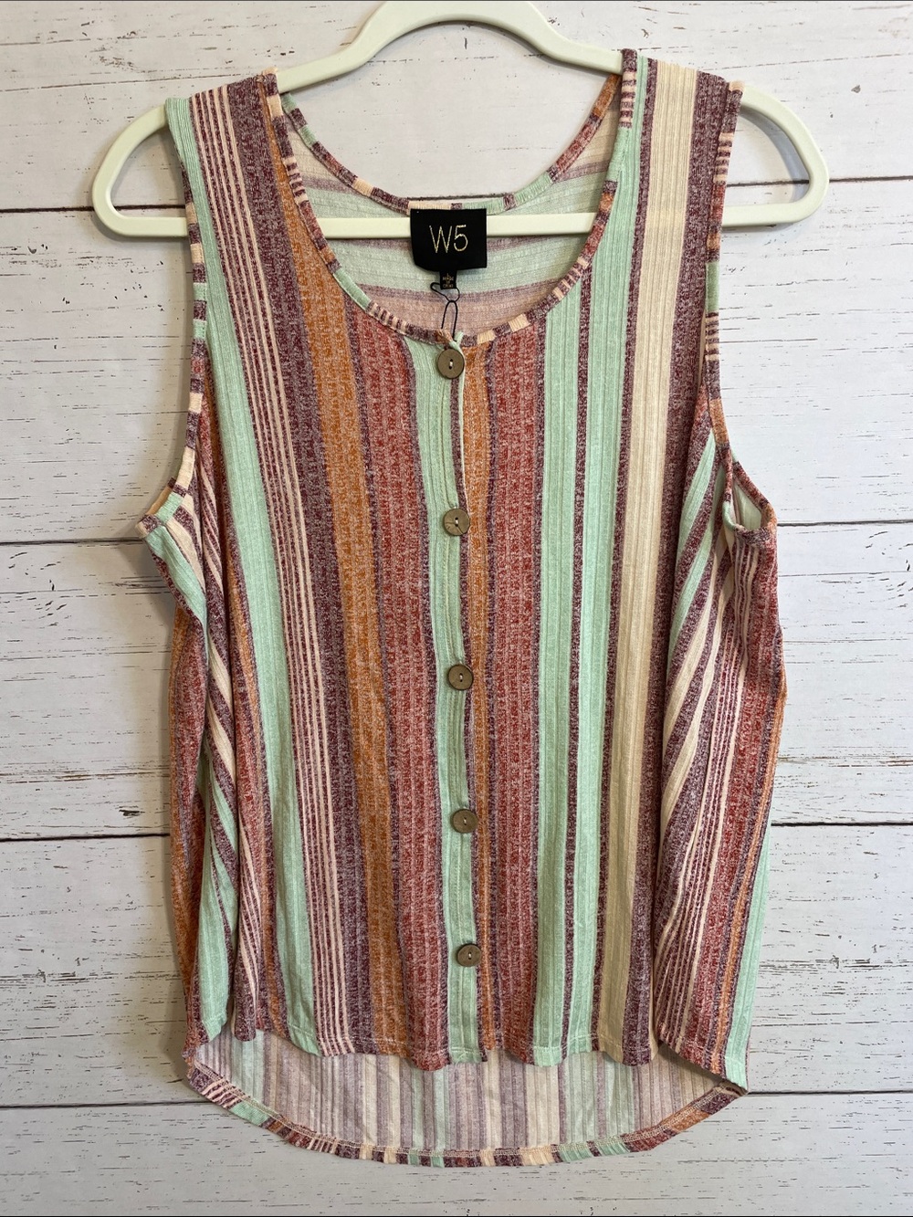 W5 Mint, Rust, Peach & Burgundy Striped Button-Front Tank, sz L, NWT